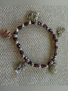 Charm Beaded Bracelet - Purple Crystal & Silver Accents